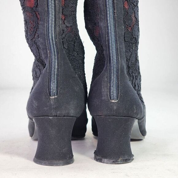 Yves Saint Laurent Womens Applique Lace Back Zip Tall Boot US 10 Black Heel Boot - Picture 8 of 14